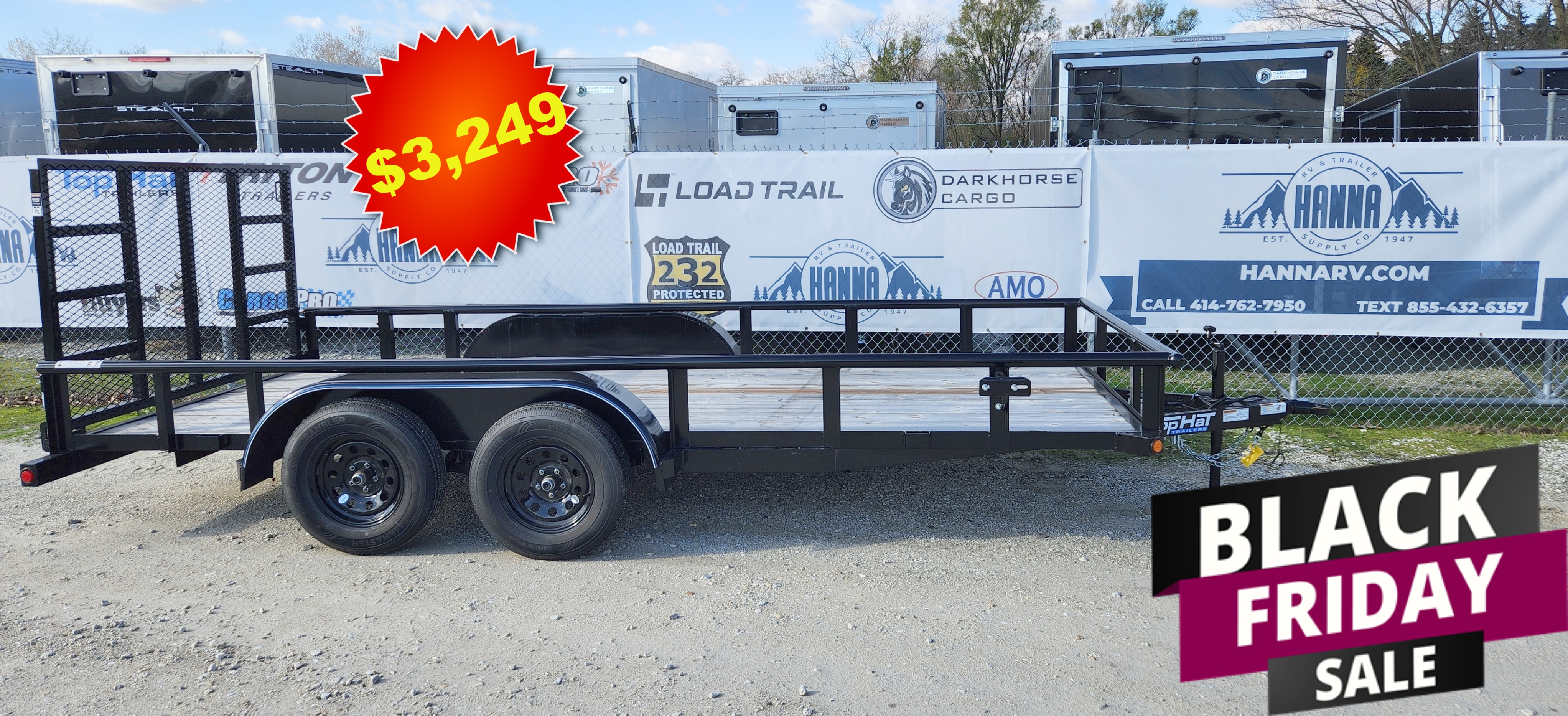 Top Hat 83 X 16 Steel Tandem Axle Medium Pipe Utility/ Landscape Trailer